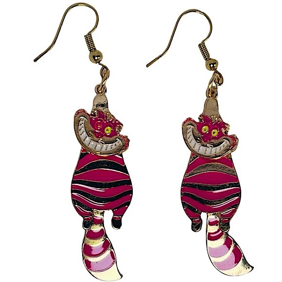 Alice in wonderland Cheshire Cat pink metal earrings NEW - Picture 1 of 7